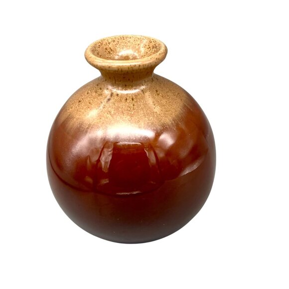 Art Studio Pottery Bud Vase Round Brown Tones Glazed Earthy Minimalist 5"H - Picture 4 of 7